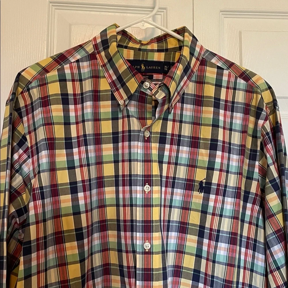 Men’s XL Ralph Lauren Custom Fit long sleeve button down yellow/navy /red plaid
